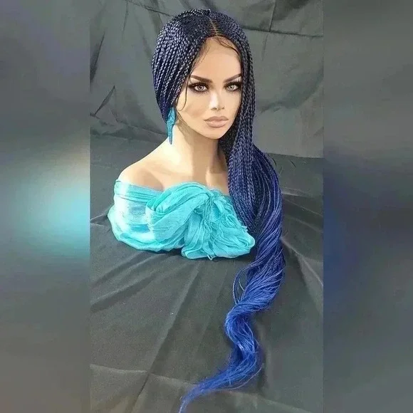 Blue Braided wig 100% handmade, ombre wig, NWT exotic colors absolutely gorgeous - Picture 8 of 15